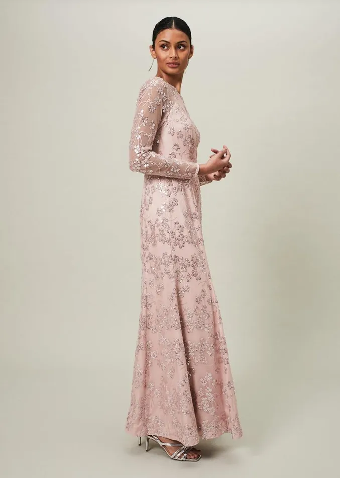 Natalya Sequin Floral Maxi Dress Pink Women Phase Eight Dresses