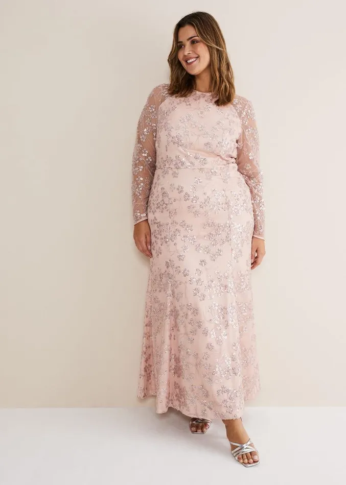 Natalya Sequin Floral Maxi Dress Pink Women Phase Eight Dresses