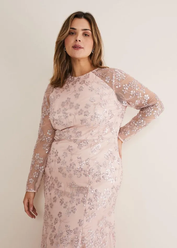 Natalya Sequin Floral Maxi Dress Pink Women Phase Eight Dresses
