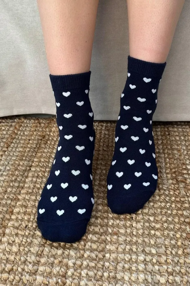 Navy Blue Socks White Hearts Navy Blue With White Hearts Women Brandy Melville Socks