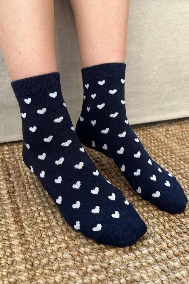 Navy Blue Socks White Hearts Navy Blue With White Hearts Women Brandy Melville Socks