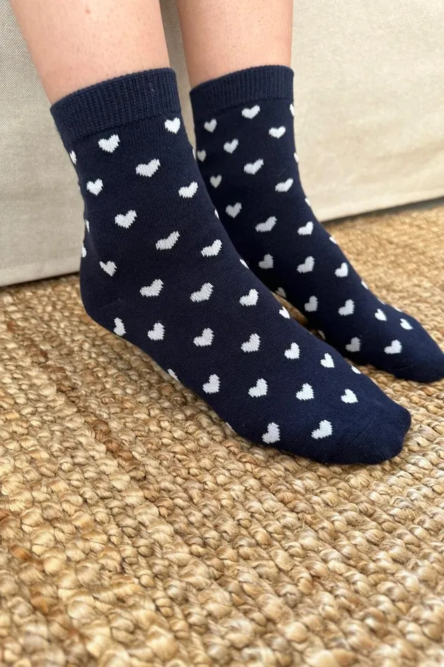 Navy Blue Socks White Hearts Navy Blue With White Hearts Women Brandy Melville Socks