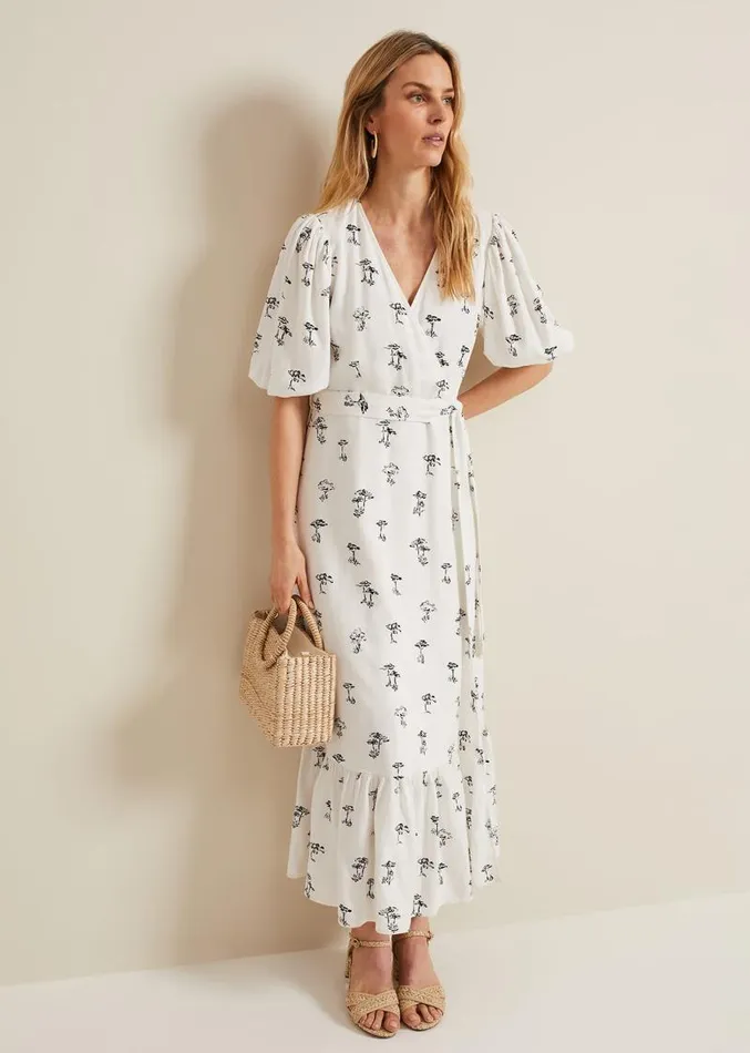 Nelly Linen Wrap Midi Dress Cream Women Phase Eight Dresses