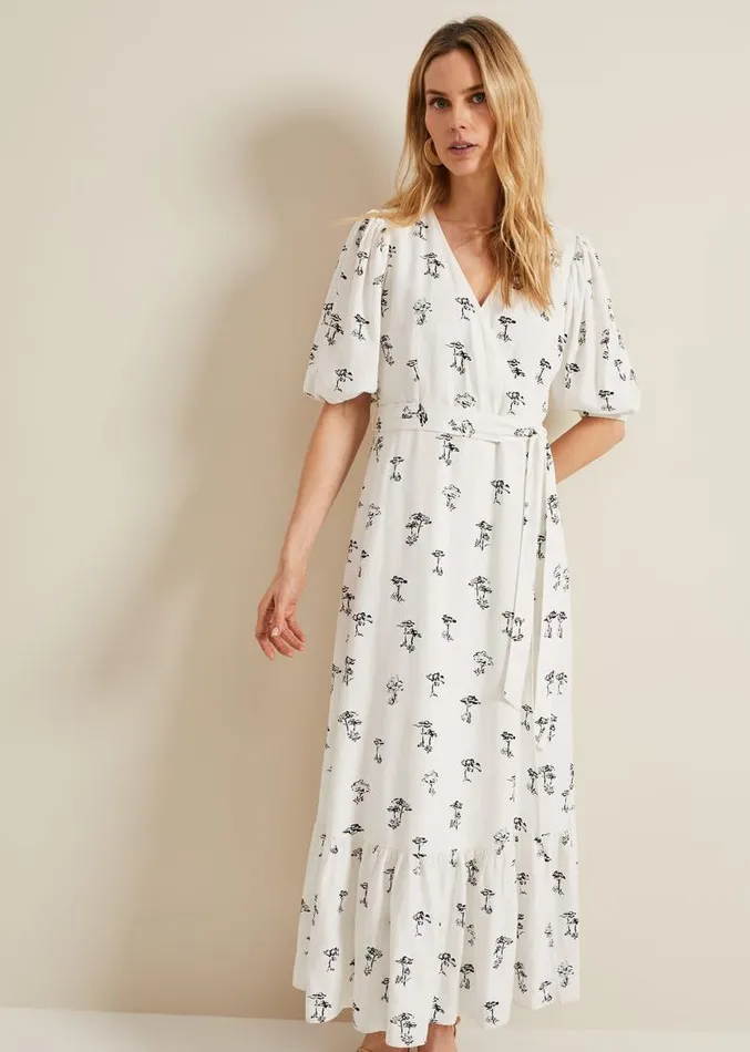 Nelly Linen Wrap Midi Dress Cream Women Phase Eight Dresses
