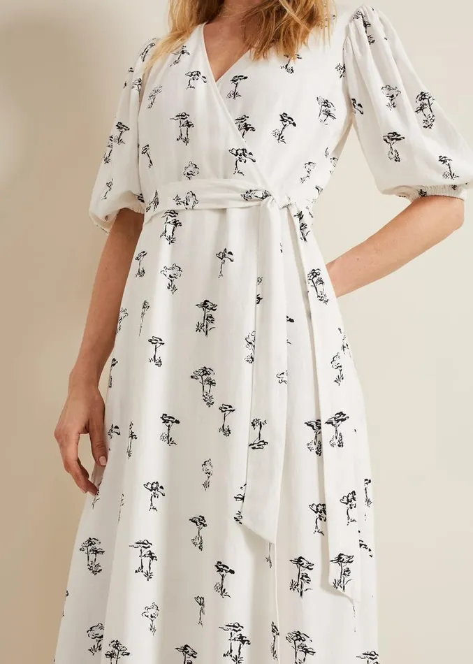 Nelly Linen Wrap Midi Dress Cream Women Phase Eight Dresses
