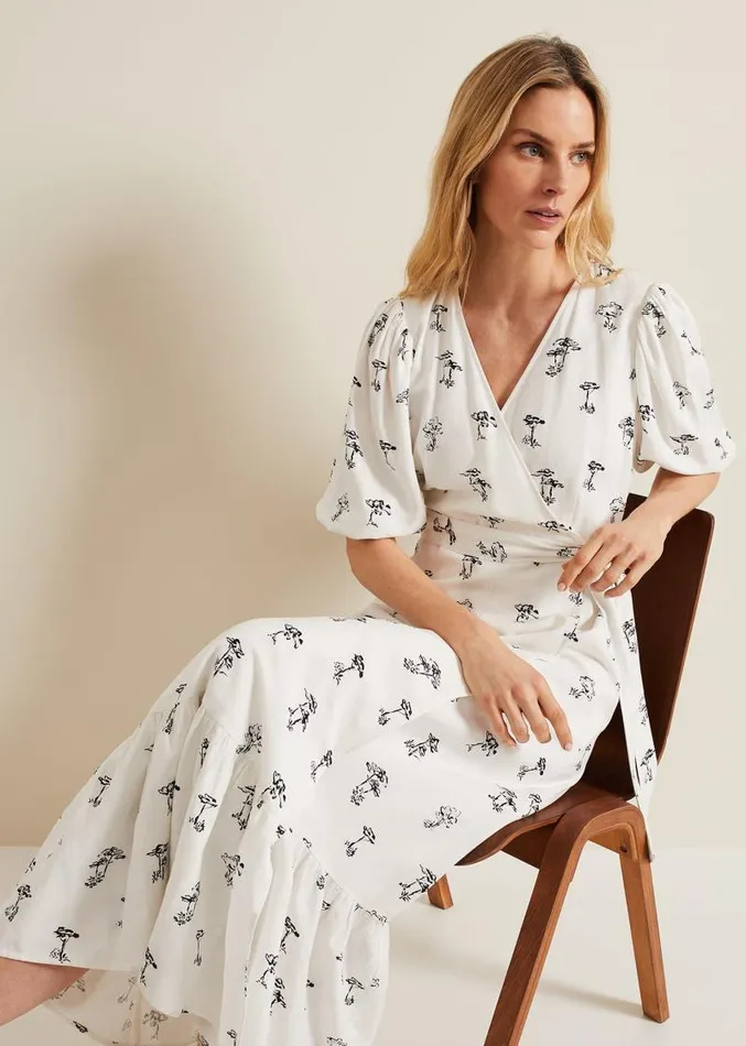 Nelly Linen Wrap Midi Dress Cream Women Phase Eight Dresses