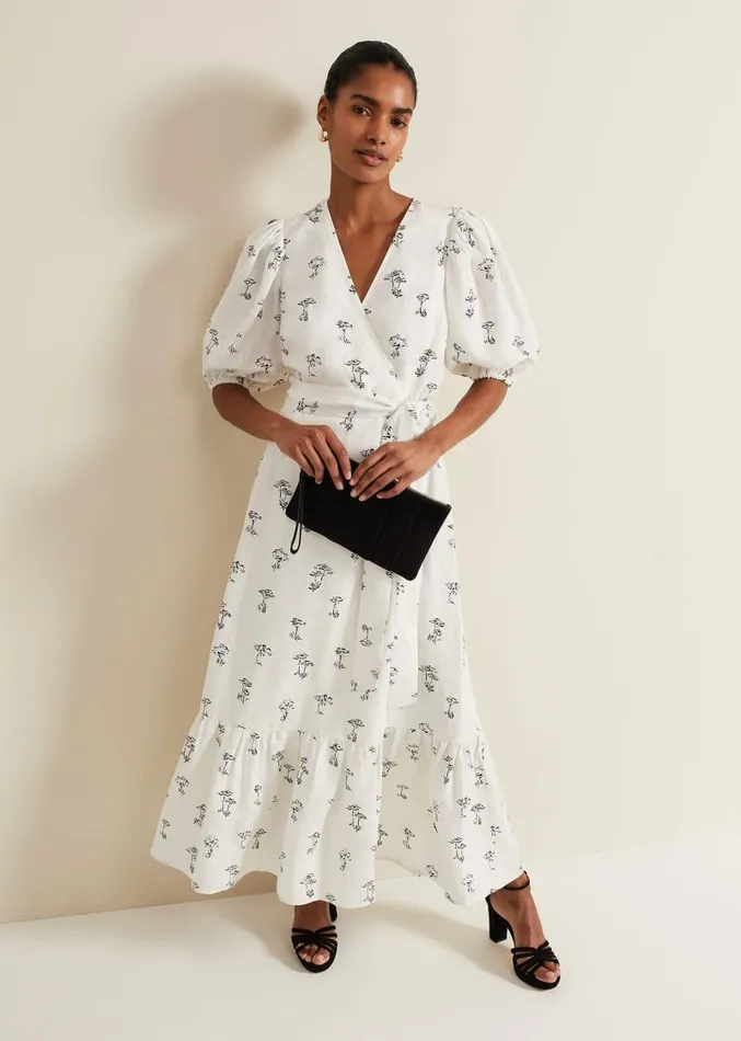 Nelly Linen Wrap Midi Dress Cream Women Phase Eight Dresses