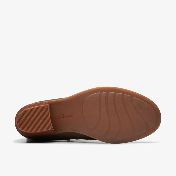 Neva Lo Dark Tan Leather Women Clarks Boots and Booties