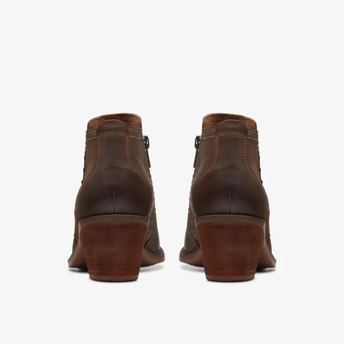 Neva Lo Dark Tan Leather Women Clarks Boots and Booties
