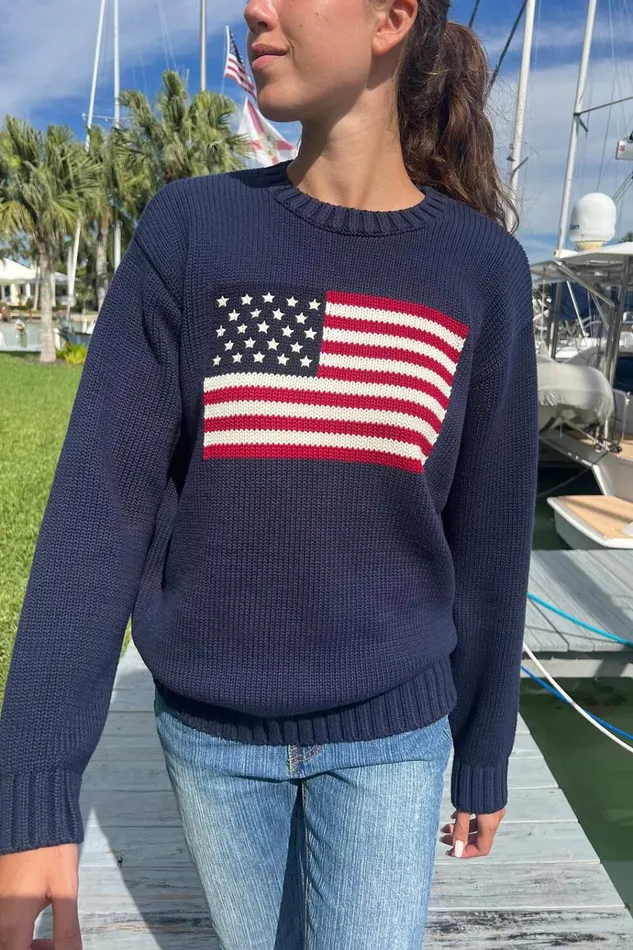 Nico American Flag Sweater Navy Blue Women Brandy Melville Sweaters