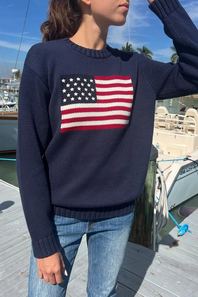 Nico American Flag Sweater Navy Blue Women Brandy Melville Sweaters