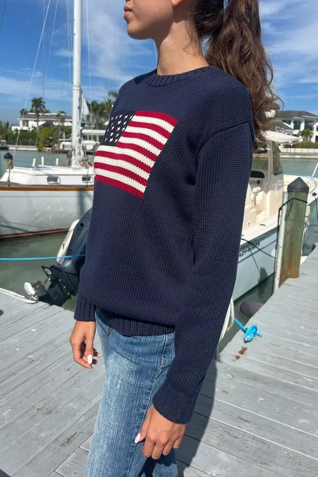 Nico American Flag Sweater Navy Blue Women Brandy Melville Sweaters