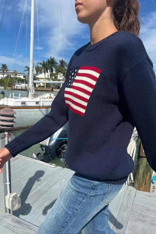 Nico American Flag Sweater Navy Blue Women Brandy Melville Sweaters