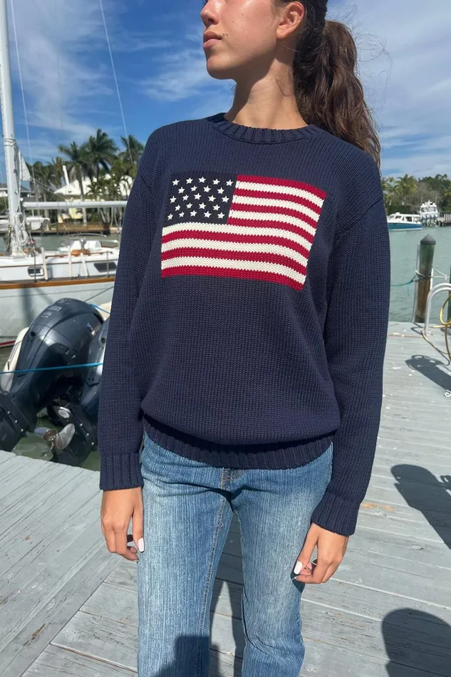 Nico American Flag Sweater Navy Blue Women Brandy Melville Sweaters