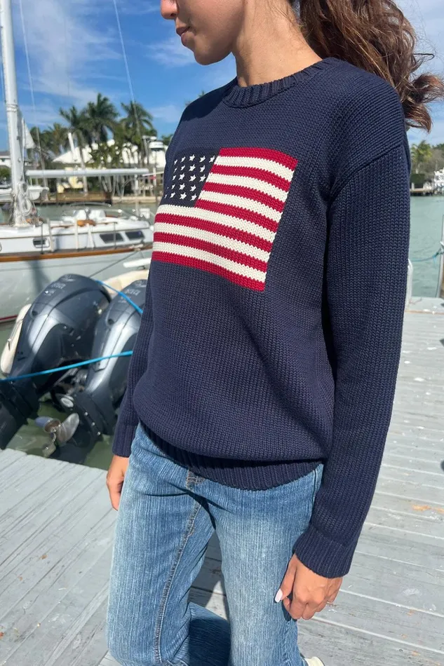 Nico American Flag Sweater Navy Blue Women Brandy Melville Sweaters
