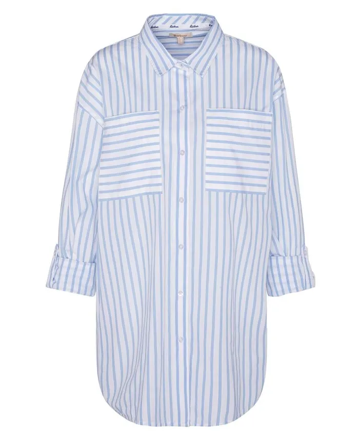 Nicola Striped Relaxed LongSleeved Shirt Whiteblue Stripe Women Barbour Shirts and Blouses