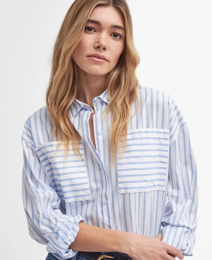 Nicola Striped Relaxed LongSleeved Shirt Whiteblue Stripe Women Barbour Shirts and Blouses