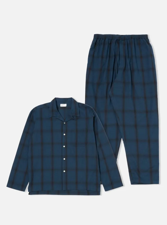 Nightwear Men Universal Works Universal Works Long Pyjama Set In Navy Shadow Check