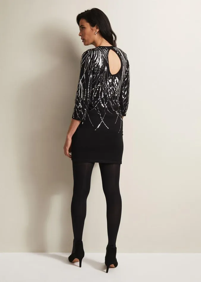 Nikki Sequin Mini Dress Blacksilver Women Phase Eight Dresses