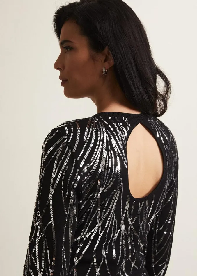 Nikki Sequin Mini Dress Blacksilver Women Phase Eight Dresses