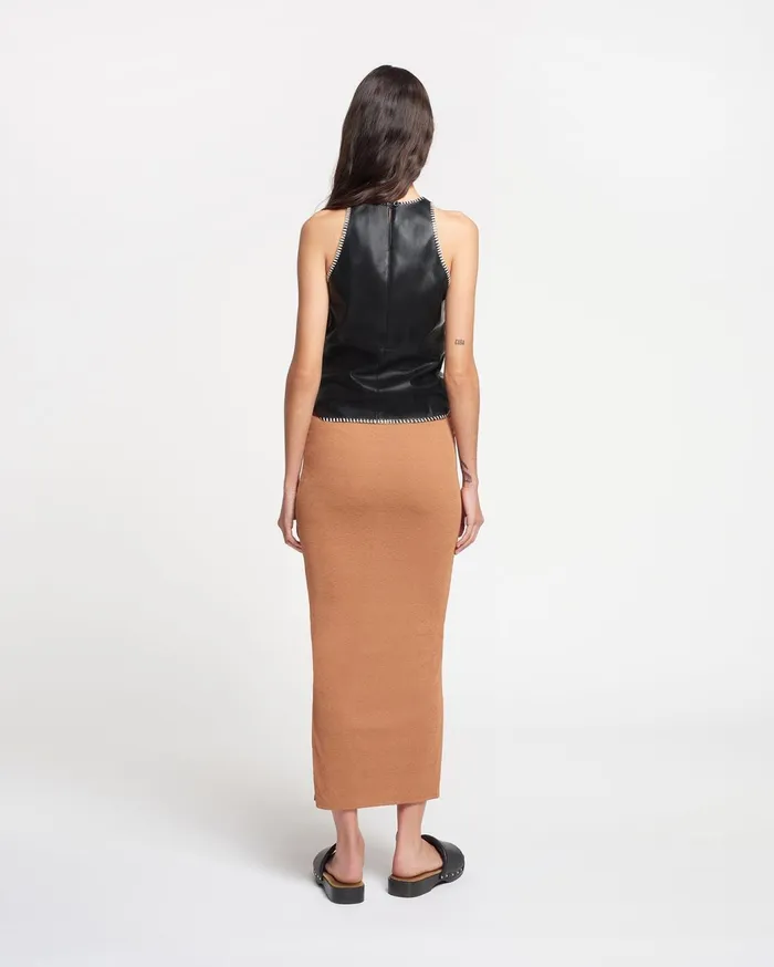 Norine Ruched MeshJersey Midi Skirt Caramel Women Nanushka Skirts
