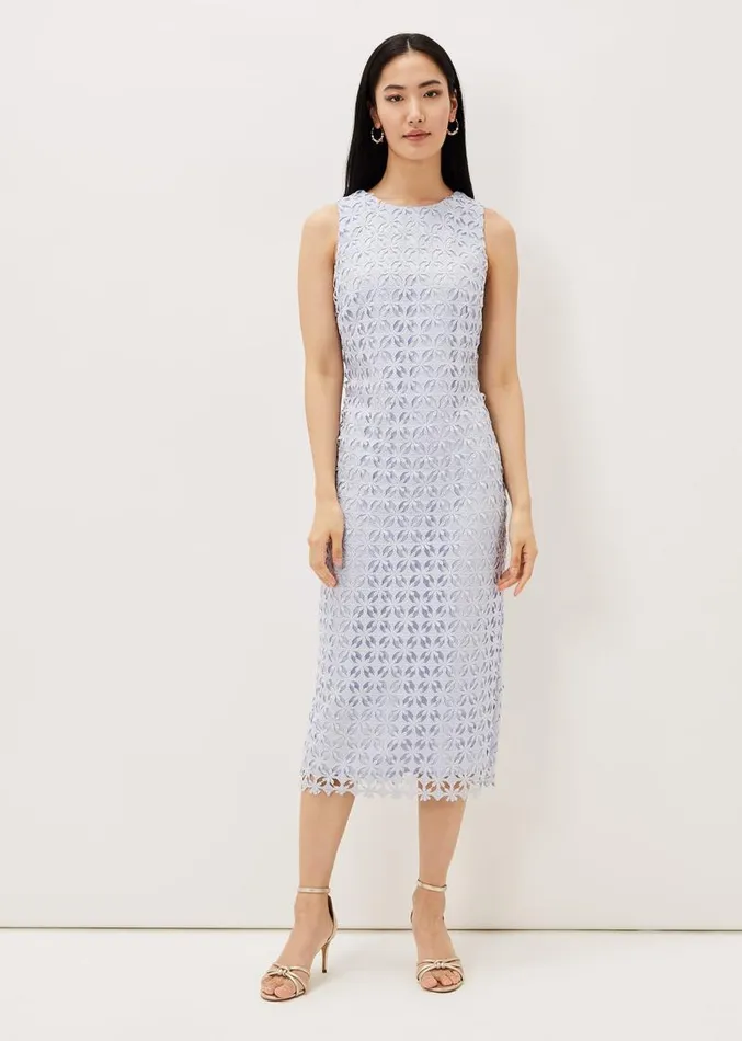 Novah Lace Midi Dress Sky Blue Women Phase Eight Dresses