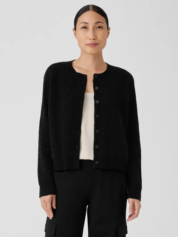 Organic Cotton Chenille Crew Neck Cardigan Black Women Eileen Fisher Sweaters and Cardigans Organic Cotton Chenille Crew Neck Cardigan Black Women Eileen Fisher Sweaters and Cardigans