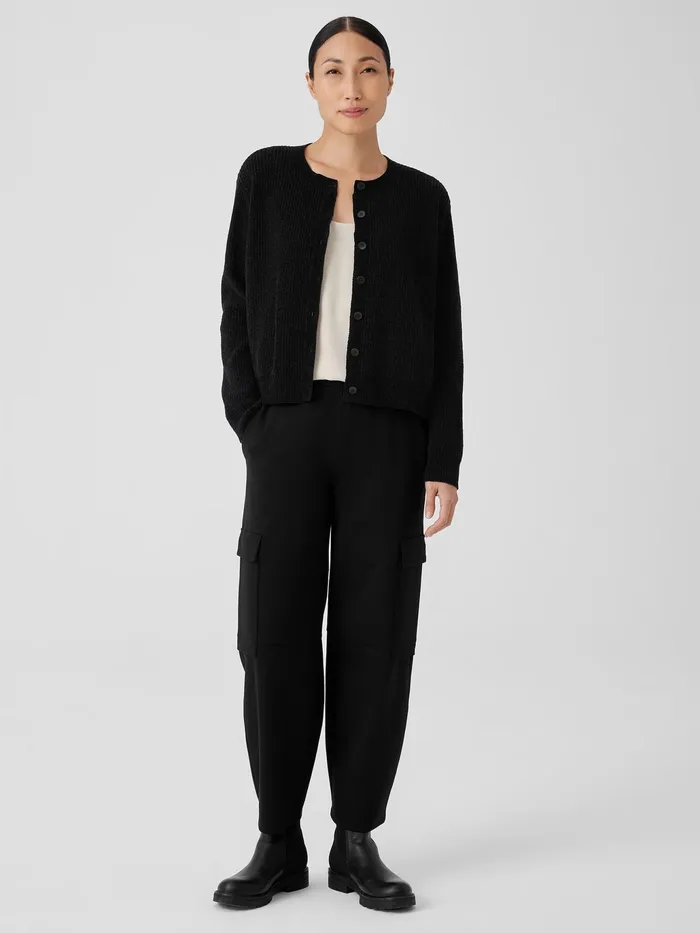 Organic Cotton Chenille Crew Neck Cardigan Black Women Eileen Fisher Sweaters and Cardigans