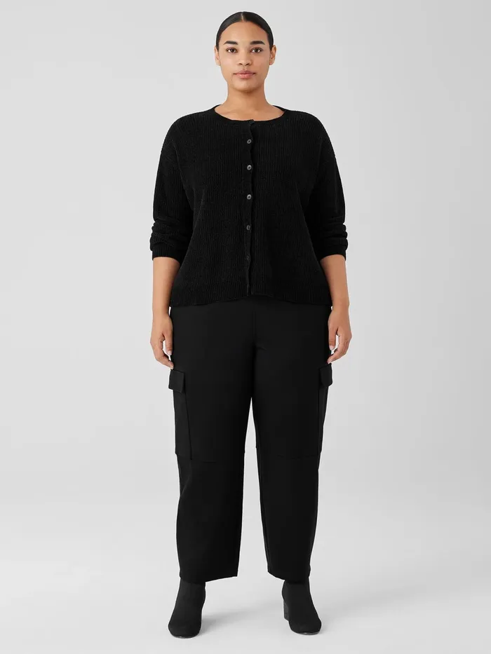Organic Cotton Chenille Crew Neck Cardigan Black Women Eileen Fisher Sweaters and Cardigans