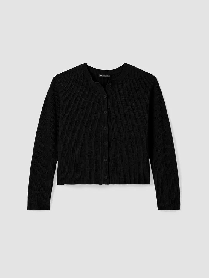 Organic Cotton Chenille Crew Neck Cardigan Black Women Eileen Fisher Sweaters and Cardigans