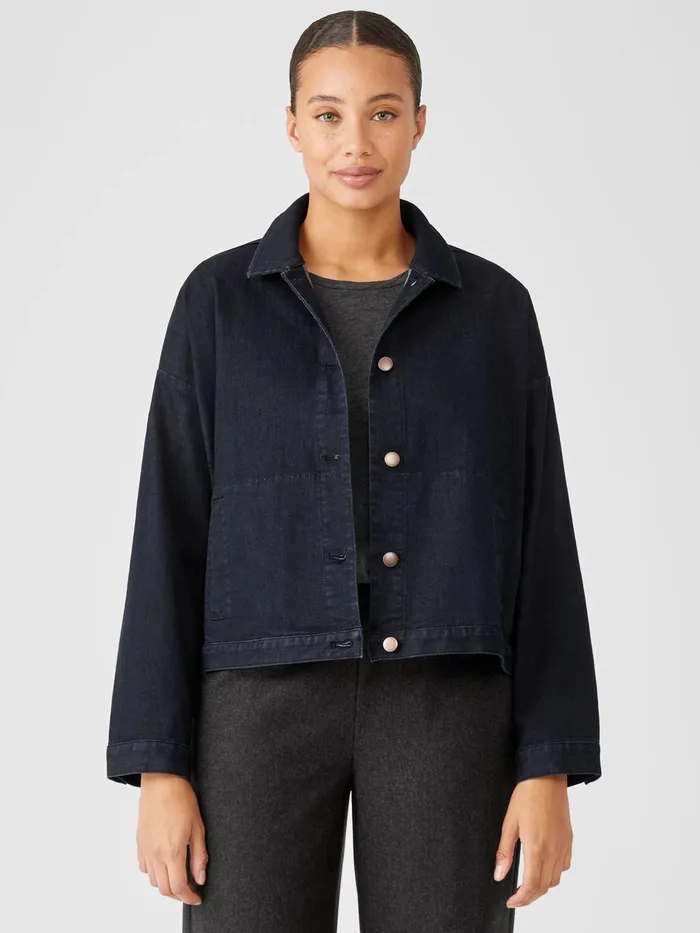 Organic Cotton Stretch Denim Jacket Utility Blue Women Eileen Fisher Jackets Coats and Vests Organic Cotton Stretch Denim Jacket Utility Blue Women Eileen Fisher Jackets Coats and Vests