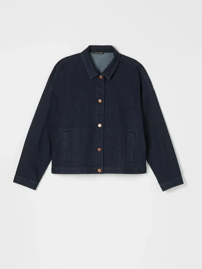 Organic Cotton Stretch Denim Jacket Utility Blue Women Eileen Fisher Jackets Coats and Vests