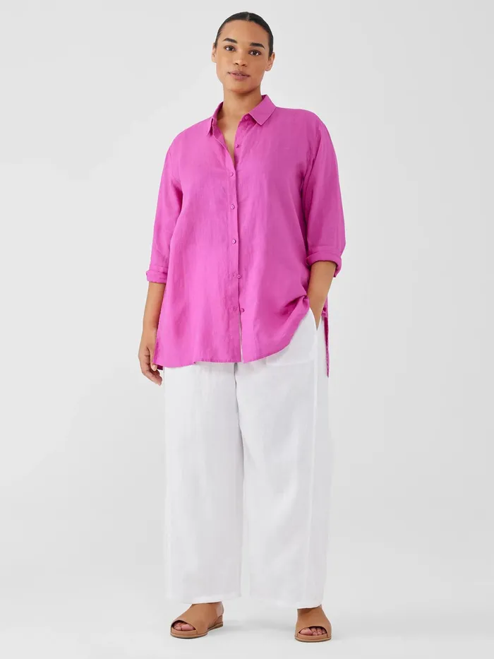 Organic Handkerchief Linen Classic Collar Shirt Black Women Eileen Fisher Tops and Tees