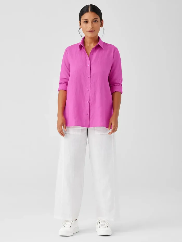 Organic Handkerchief Linen Classic Collar Shirt Black Women Eileen Fisher Tops and Tees