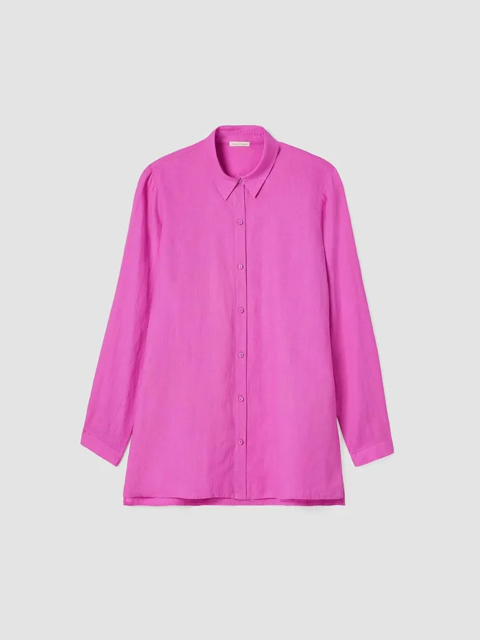 Organic Handkerchief Linen Classic Collar Shirt Black Women Eileen Fisher Tops and Tees