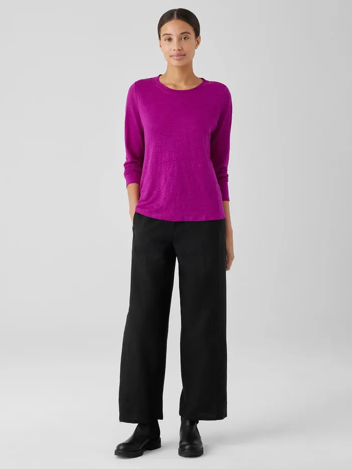Organic Linen Jersey Crew Neck Top Black Women Eileen Fisher Jackets Coats and Vests