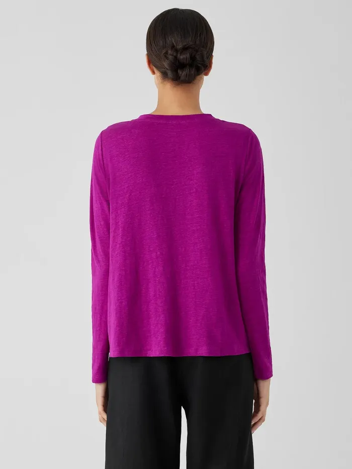 Organic Linen Jersey Crew Neck Top Black Women Eileen Fisher Jackets Coats and Vests