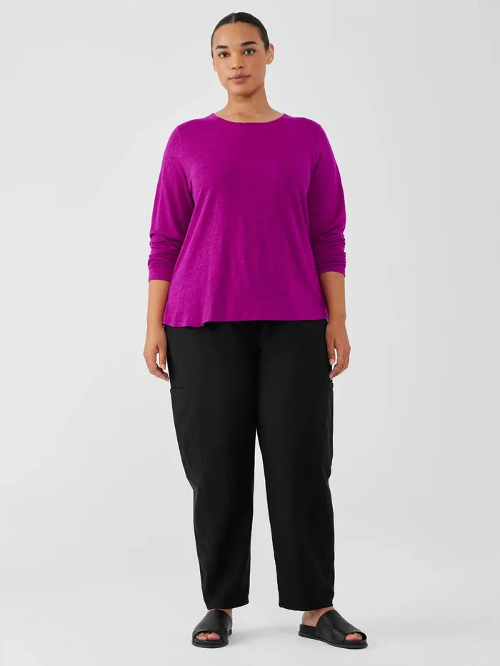 Organic Linen Jersey Crew Neck Top Black Women Eileen Fisher Jackets Coats and Vests