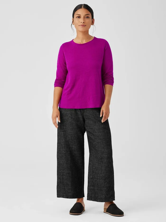 Organic Linen Jersey Crew Neck Top Black Women Eileen Fisher Jackets Coats and Vests