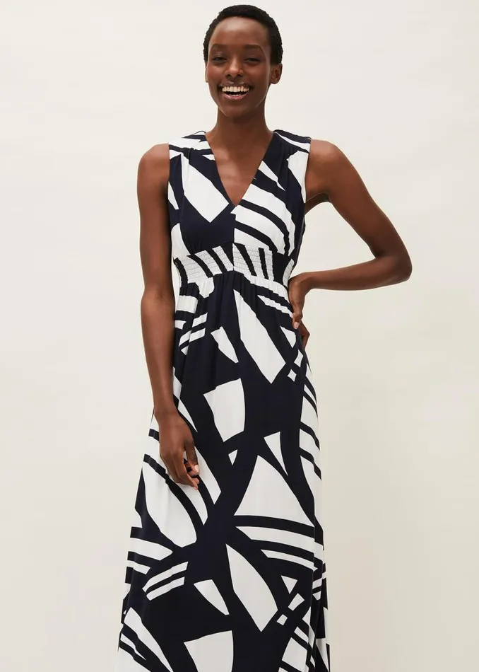 Ostia Abstract Stripe Maxi Dress Navywhite Women Phase Eight Dresses