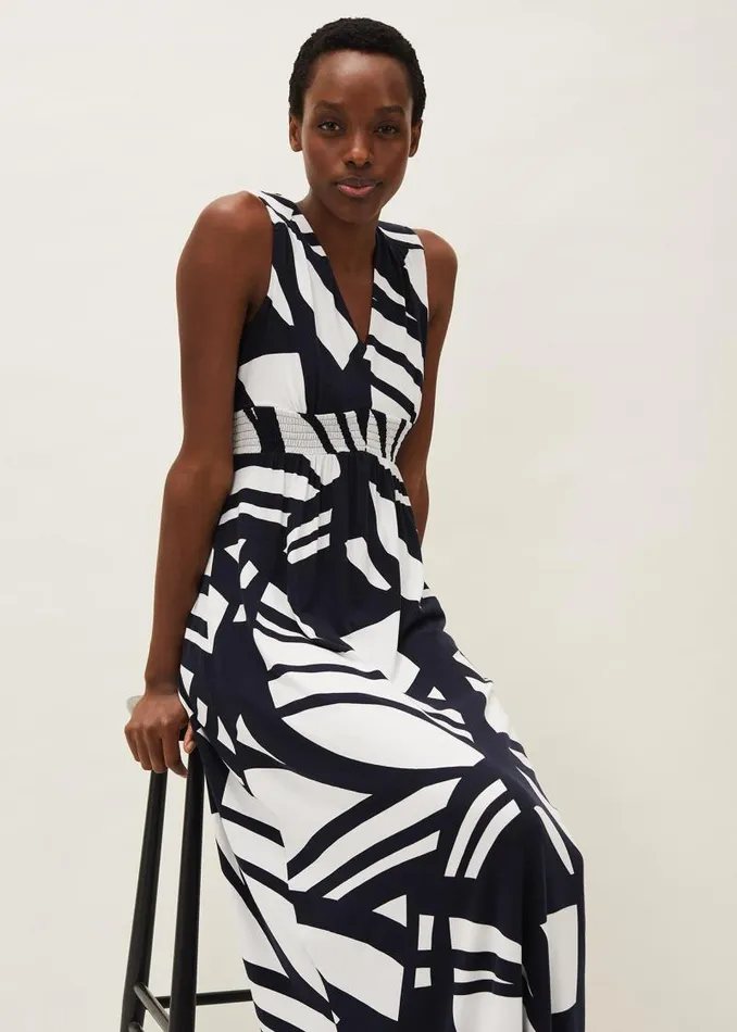 Ostia Abstract Stripe Maxi Dress Navywhite Women Phase Eight Dresses