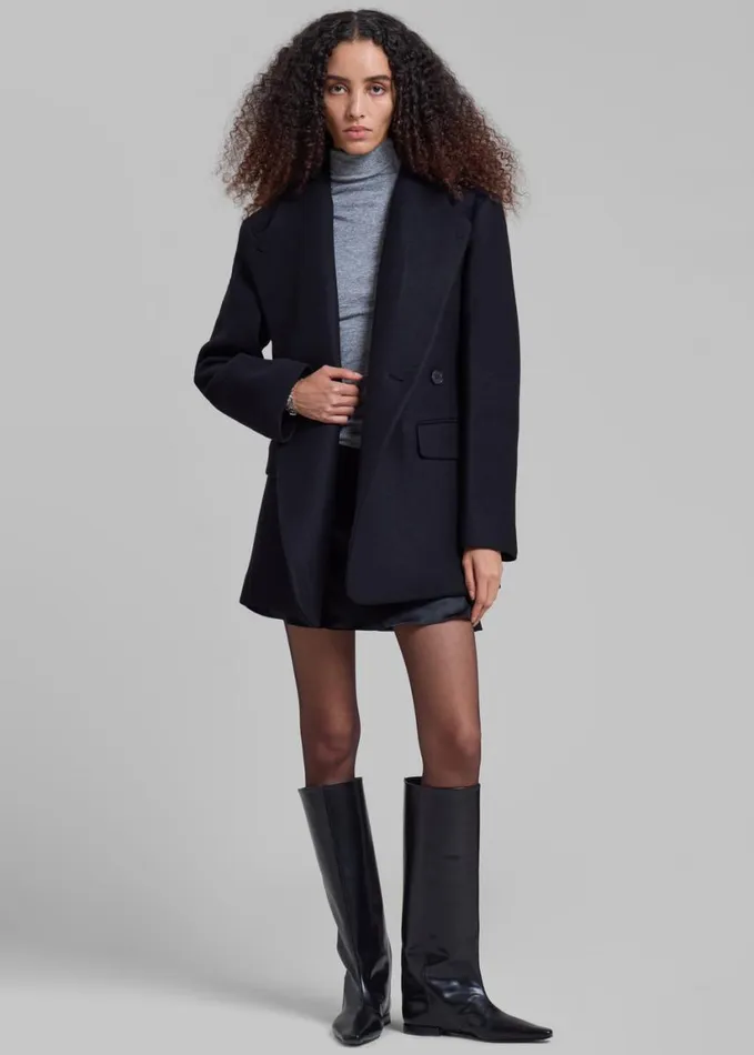 Outerwear Women The Frankie Shop Low Classic Slim Fit Wool Coat 8211 Black