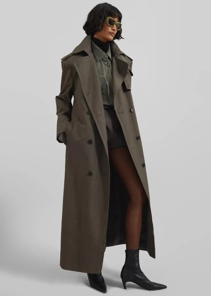 Outerwear Women The Frankie Shop Rolen Trench Coat 8211 Dark Olive