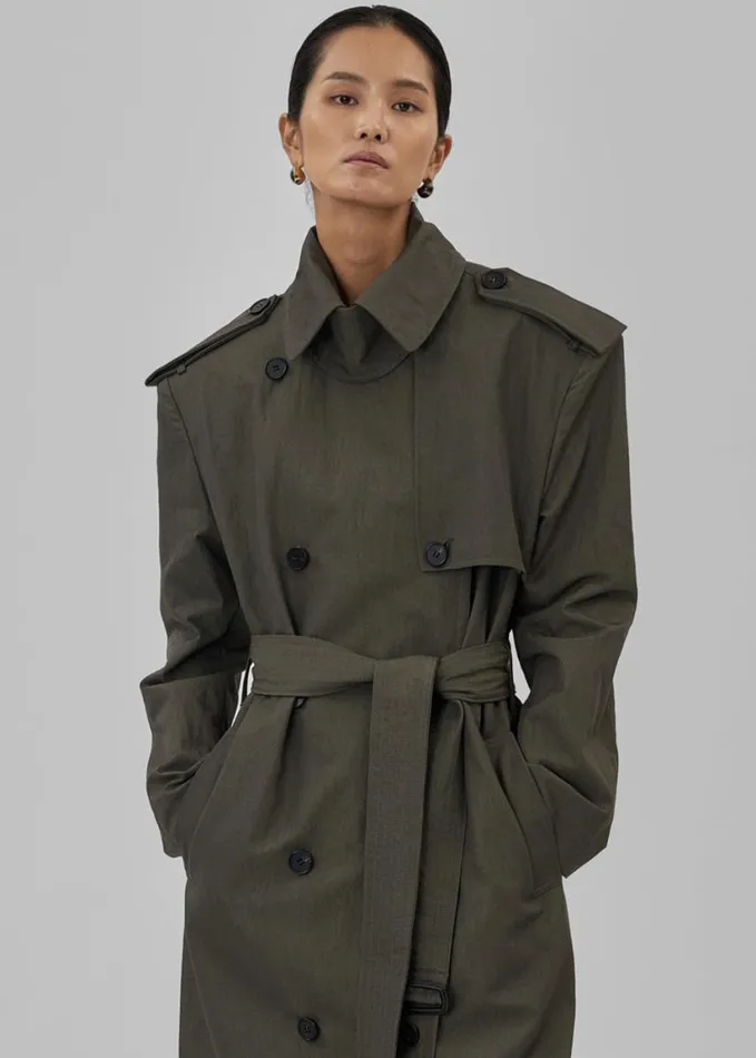 Outerwear Women The Frankie Shop Rolen Trench Coat 8211 Dark Olive