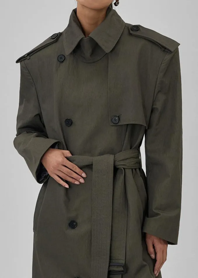 Outerwear Women The Frankie Shop Rolen Trench Coat 8211 Dark Olive