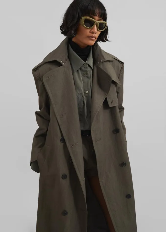 Outerwear Women The Frankie Shop Rolen Trench Coat 8211 Dark Olive