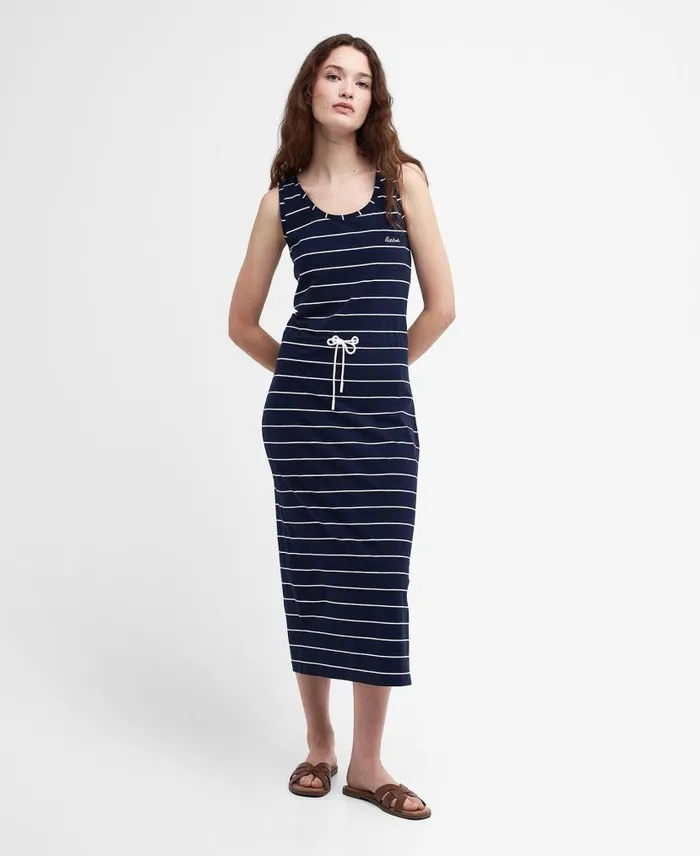 Overland Midi Dress Navywhite Women Barbour Dresses and Skirts