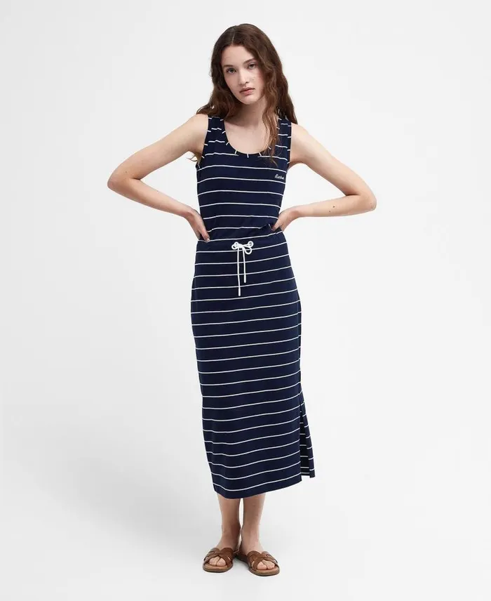 Overland Midi Dress Navywhite Women Barbour Dresses and Skirts