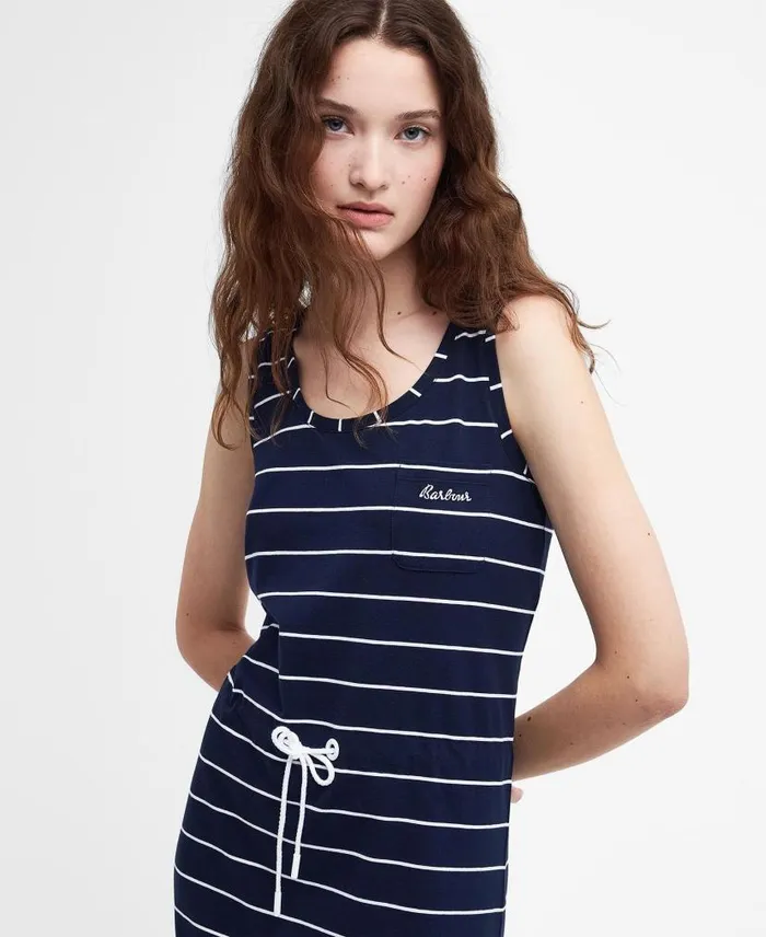 Overland Midi Dress Navywhite Women Barbour Dresses and Skirts