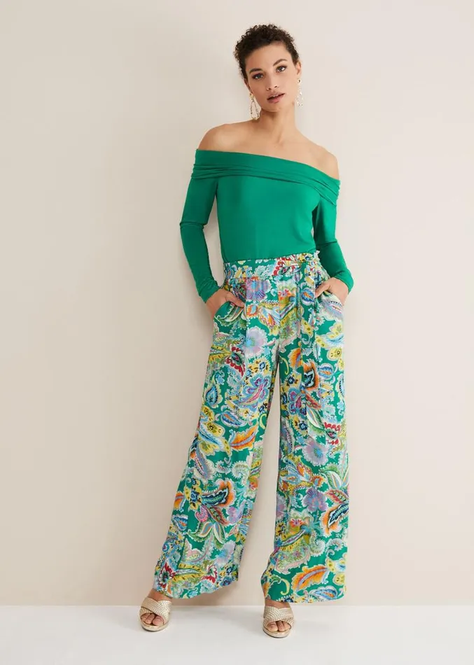 Paisley Wide Leg Trousers Green Multi Women Phase Eight Trousers